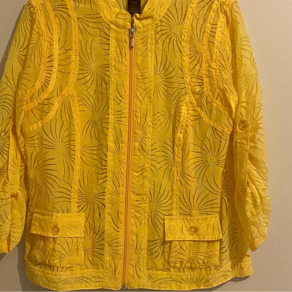 Multiples Women Sheer Zip Up Size S Top/Jacket Cover Up Yellow Roll Tab Sleeves - Picture 8 of 12